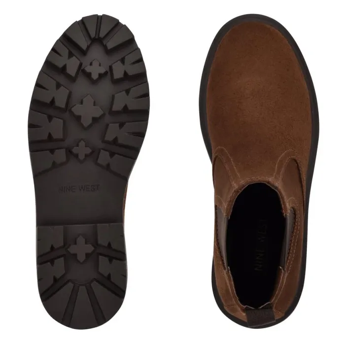 Nine West Boots and Booties Women Yullon Lug Sole Chelsea Booties Brown Stretch Suede Nine West Boots and Booties Women Yullon Lug Sole Chelsea Booties Brown Stretch Suede