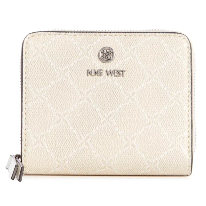 Nine West Clutches and Wallets Women Linnette Small Zip Around Wallet Cream Logo Nine West Clutches and Wallets Women Linnette Small Zip Around Wallet Cream Logo