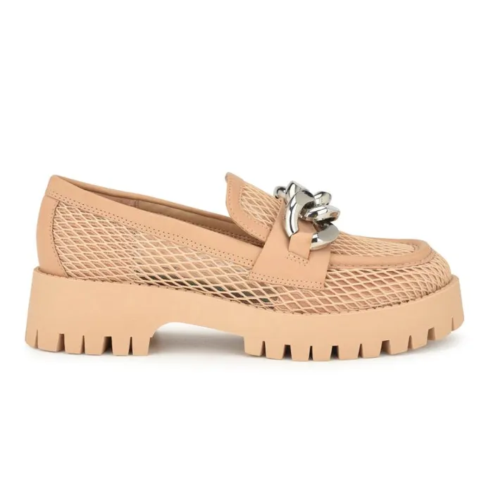 Nine West Flats Women Afer Mesh Lugsole Loafers Natural