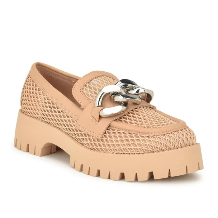Nine West Flats Women Afer Mesh Lugsole Loafers Natural