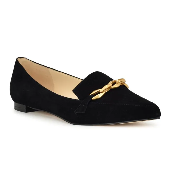 Nine West Flats Women Ahara Chain Flats Black Suede