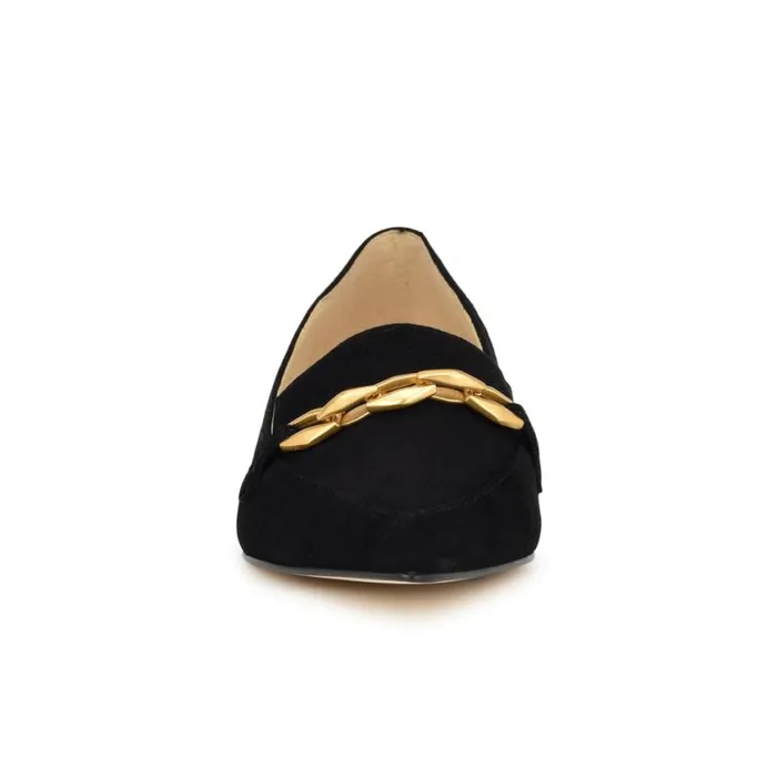 Nine West Flats Women Ahara Chain Flats Black Suede