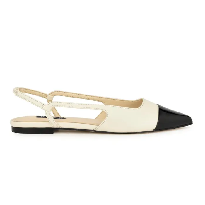 Nine West Flats Women Babee Pointy Cap Toe Flat Slingbacks Ivory