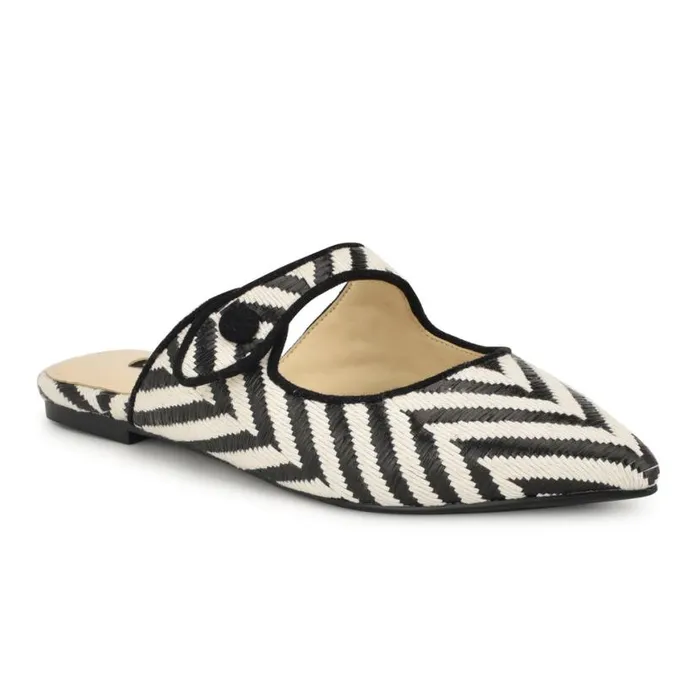 Nine West Flats Women Barbra Flat Mules Blackwhite Raffia