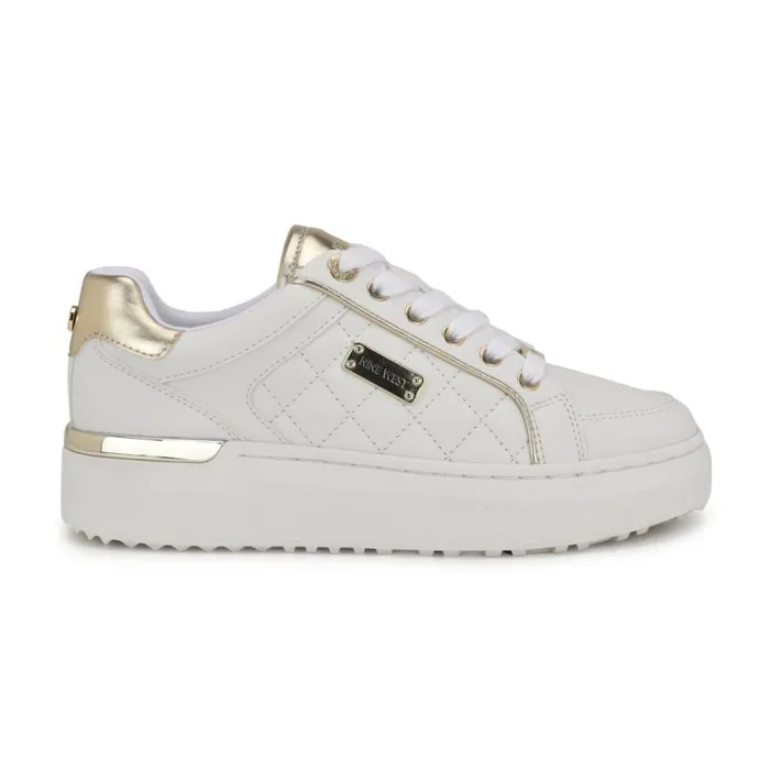 Nine West Flats Women Cafee LaceUp Platform Sneakers Whitegold
