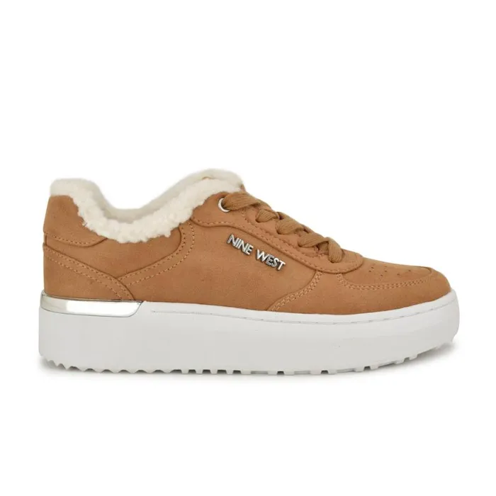 Nine West Flats Women Cuddly Laceup Sneakers Dark Natural