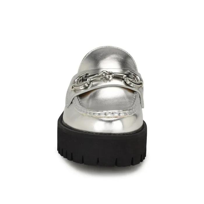 Nine West Flats Women Duntal Lugsole Loafer Mules Silver Nine West Flats Women Duntal Lugsole Loafer Mules Silver
