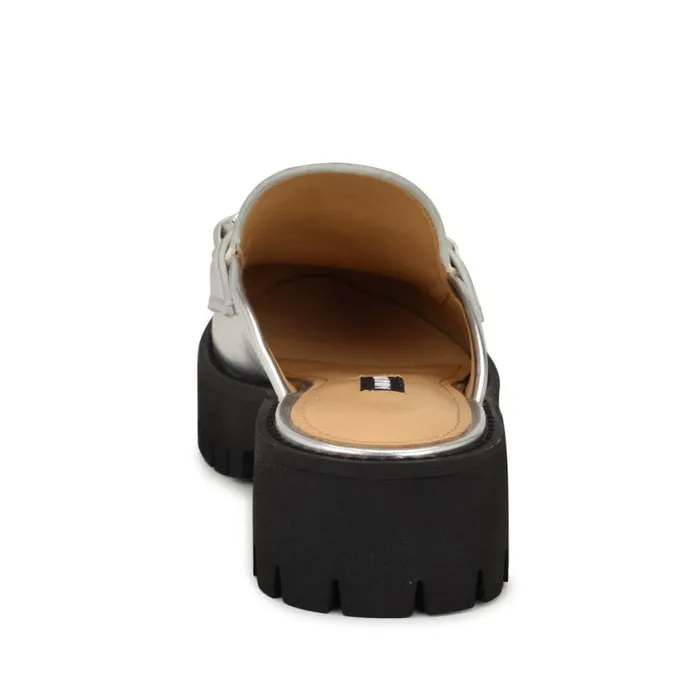 Nine West Flats Women Duntal Lugsole Loafer Mules Silver Nine West Flats Women Duntal Lugsole Loafer Mules Silver