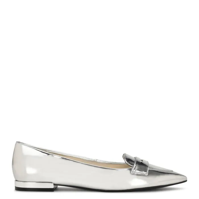 Nine West Flats Women Lallin Pointy Toe Loafers Silver Mirror Metallic