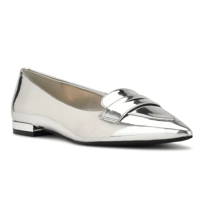 Nine West Flats Women Lallin Pointy Toe Loafers Silver Mirror Metallic Nine West Flats Women Lallin Pointy Toe Loafers Silver Mirror Metallic