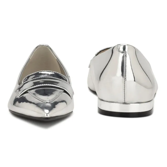 Nine West Flats Women Lallin Pointy Toe Loafers Silver Mirror Metallic Nine West Flats Women Lallin Pointy Toe Loafers Silver Mirror Metallic