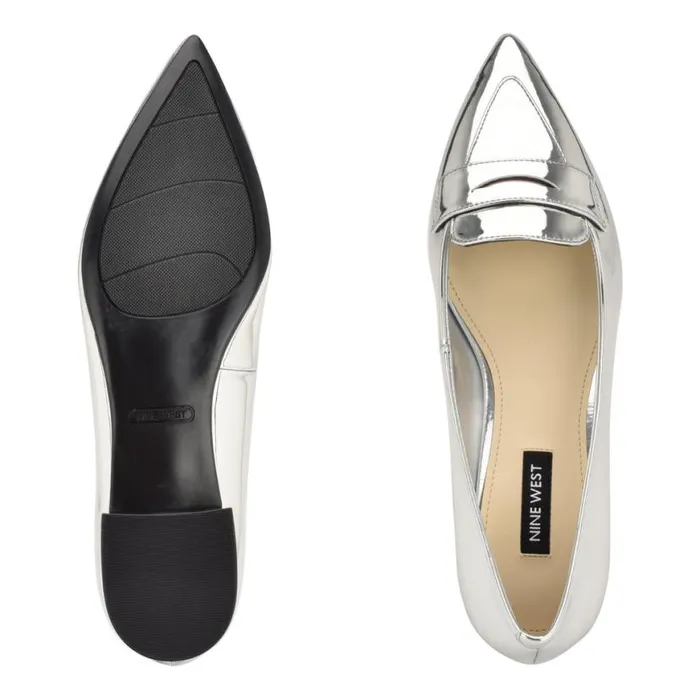 Nine West Flats Women Lallin Pointy Toe Loafers Silver Mirror Metallic Nine West Flats Women Lallin Pointy Toe Loafers Silver Mirror Metallic