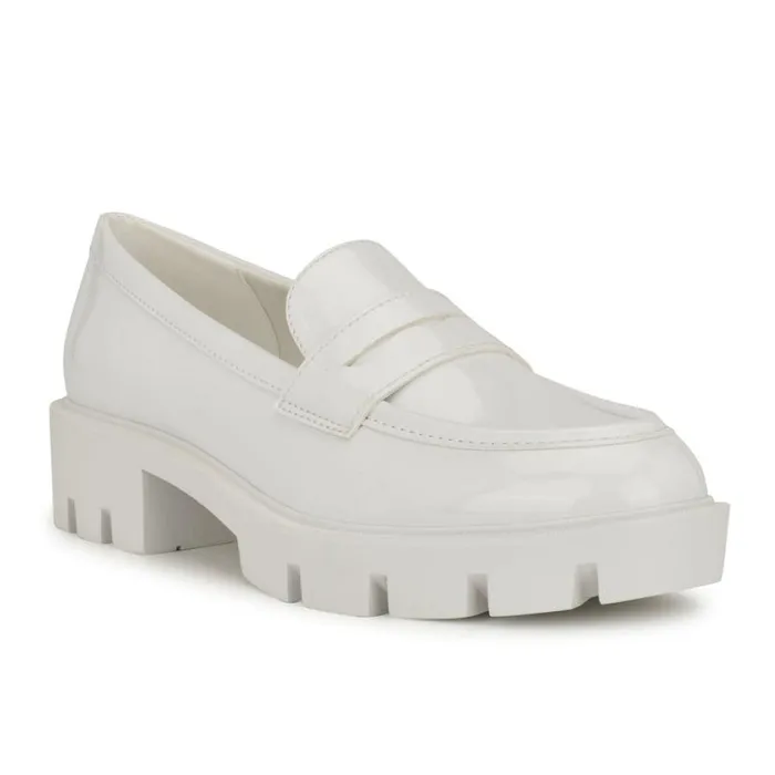 Nine West Flats Women Maibel SlipOn Loafers White Patent