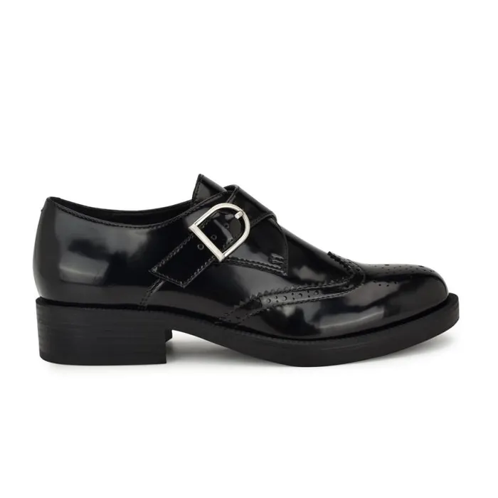 Nine West Flats Women Smythe Monk Strap Loafers Black Patent