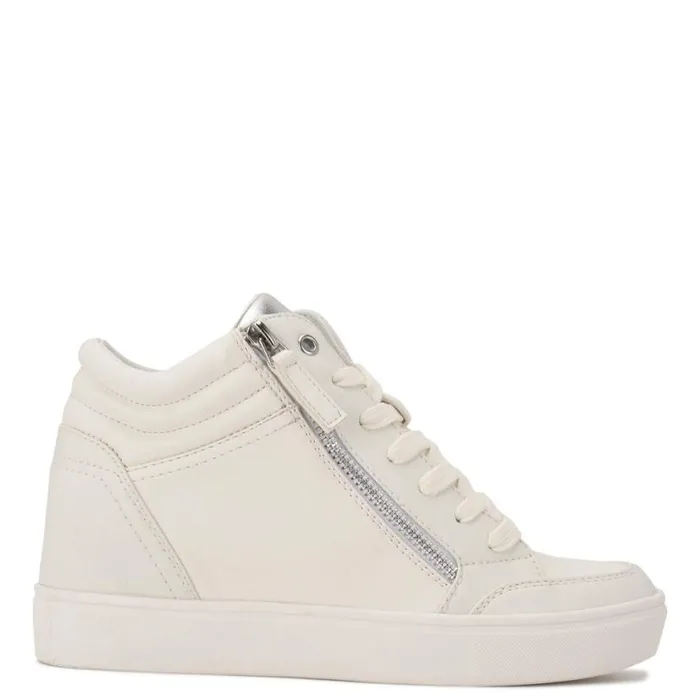 Nine West Flats Women Tons High Top Hidden Wedge Sneakers Whitesilver