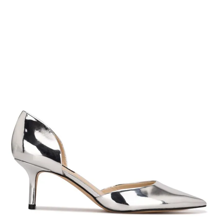 Nine West Heels Women Arive Pointy Toe Pumps Silver Mirror Metallic