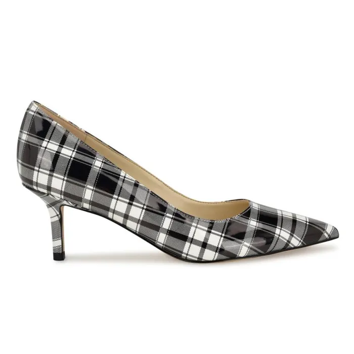 Nine West Heels Women Arlene Pointy Toe Pumps Blackwhite Patent Plaid