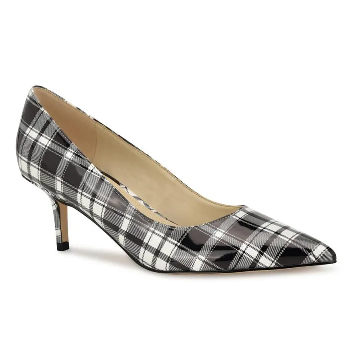 Nine West Heels Women Arlene Pointy Toe Pumps Blackwhite Patent Plaid