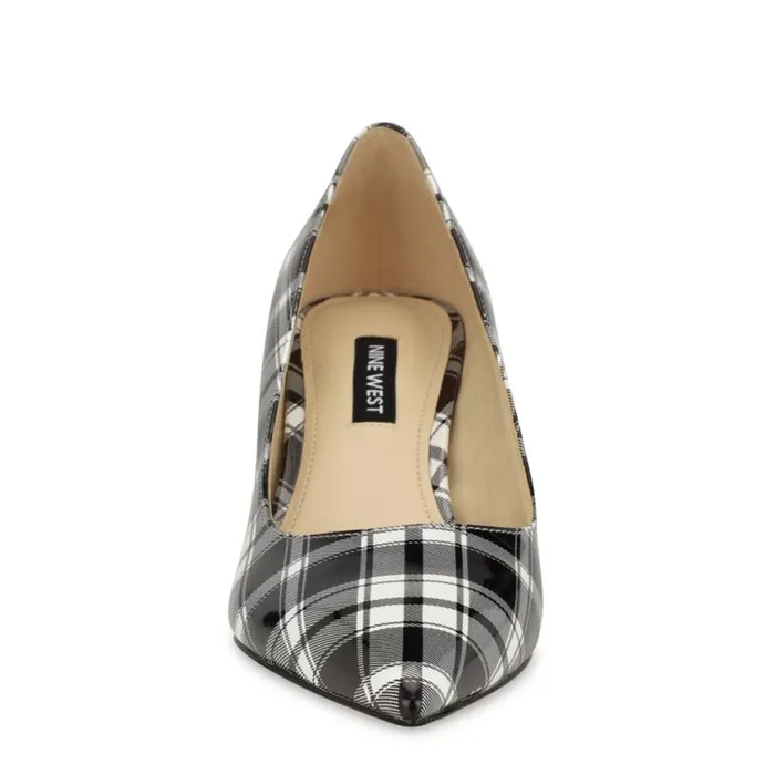 Nine West Heels Women Arlene Pointy Toe Pumps Blackwhite Patent Plaid