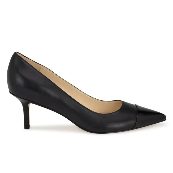 Nine West Heels Women Avaite Cap Toe Pumps Black Leather