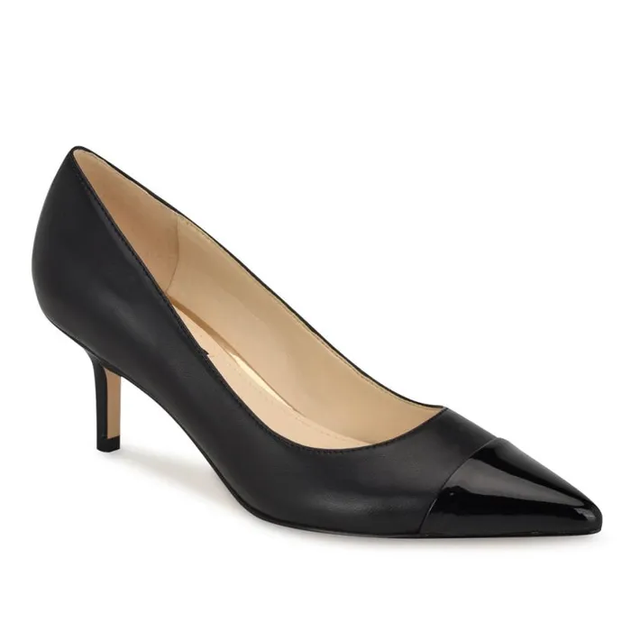 Nine West Heels Women Avaite Cap Toe Pumps Black Leather Nine West Heels Women Avaite Cap Toe Pumps Black Leather