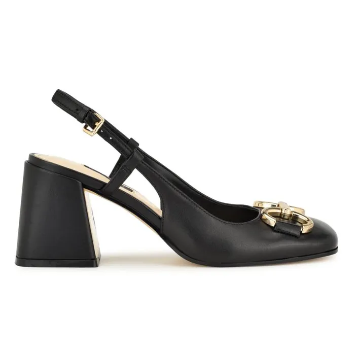 Nine West Heels Women Cast Block Heel Slingback Pumps Black Leather
