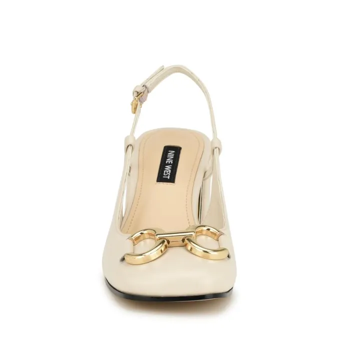 Nine West Heels Women Cast Block Heel Slingback Pumps Ivory Leather Nine West Heels Women Cast Block Heel Slingback Pumps Ivory Leather