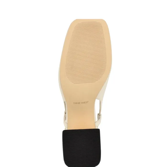 Nine West Heels Women Cast Block Heel Slingback Pumps Ivory Leather Nine West Heels Women Cast Block Heel Slingback Pumps Ivory Leather