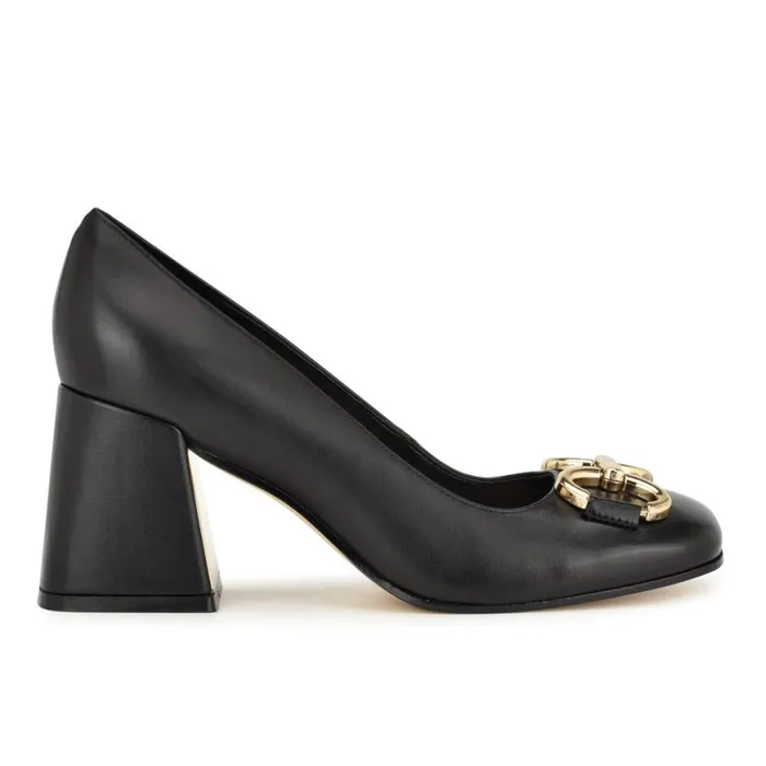 Nine West Heels Women Caven Block Heel Pumps Black Leather