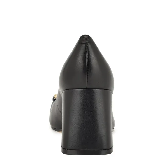 Nine West Heels Women Caven Block Heel Pumps Black Leather