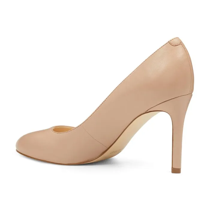 Nine West Heels Women Dylan Round Toe Pumps Barely Nude Leather
