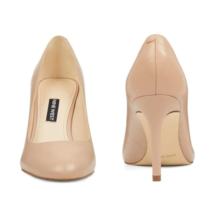 Nine West Heels Women Dylan Round Toe Pumps Barely Nude Leather