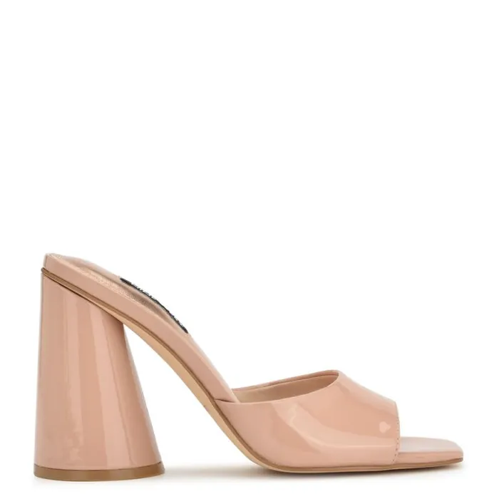 Nine West Heels Women Excit Heeled Slide Sandals Barely Nude Patent