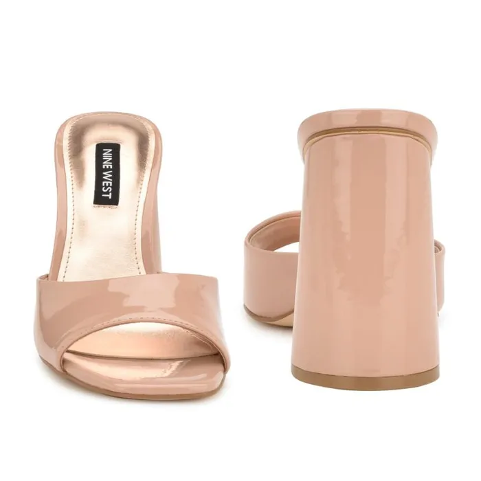 Nine West Heels Women Excit Heeled Slide Sandals Barely Nude Patent Nine West Heels Women Excit Heeled Slide Sandals Barely Nude Patent
