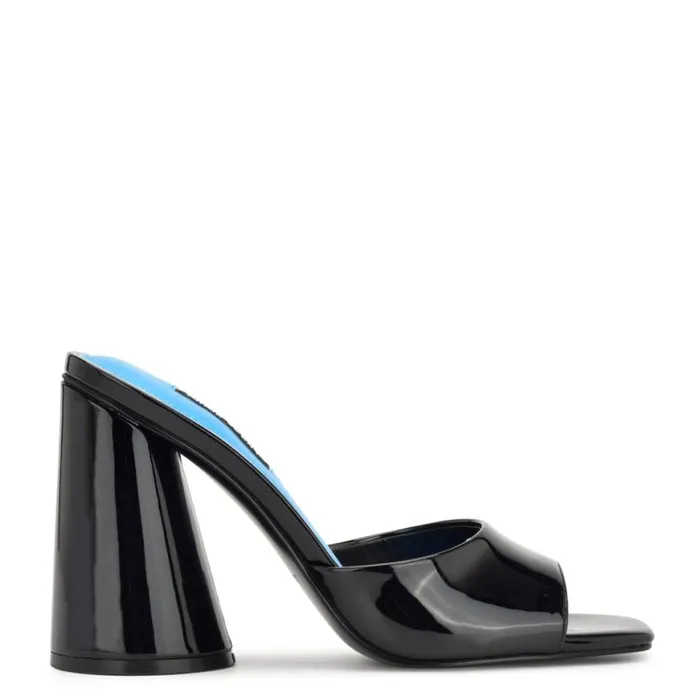 Nine West Heels Women Excit Heeled Slide Sandals Black Patent