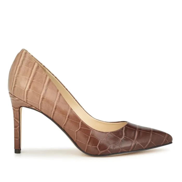 Nine West Heels Women Ezra Pointy Toe Pumps Nude Ombre Croco