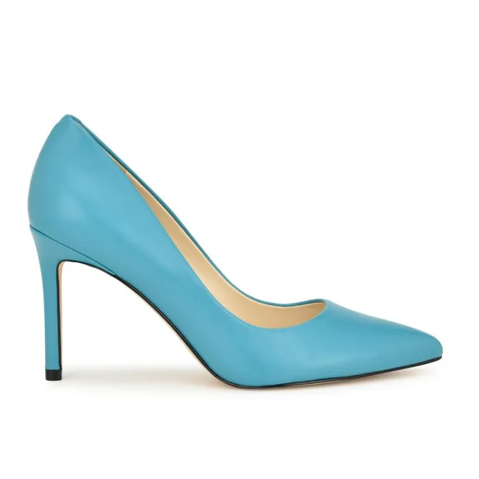 Nine West Heels Women Ezra Pointy Toe Pumps Teal Blue Leather
