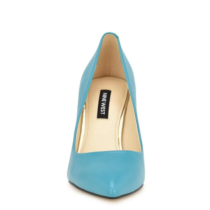 Nine West Heels Women Ezra Pointy Toe Pumps Teal Blue Leather