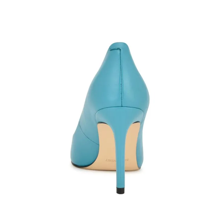 Nine West Heels Women Ezra Pointy Toe Pumps Teal Blue Leather