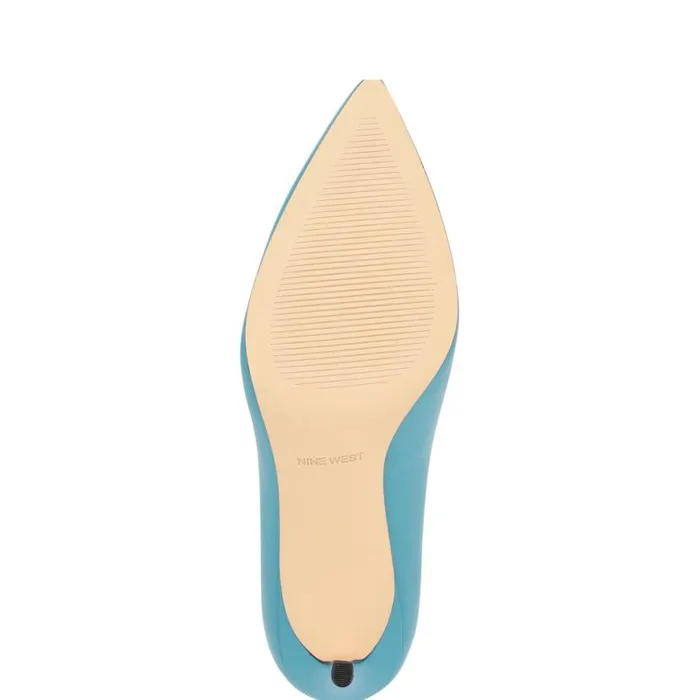 Nine West Heels Women Ezra Pointy Toe Pumps Teal Blue Leather