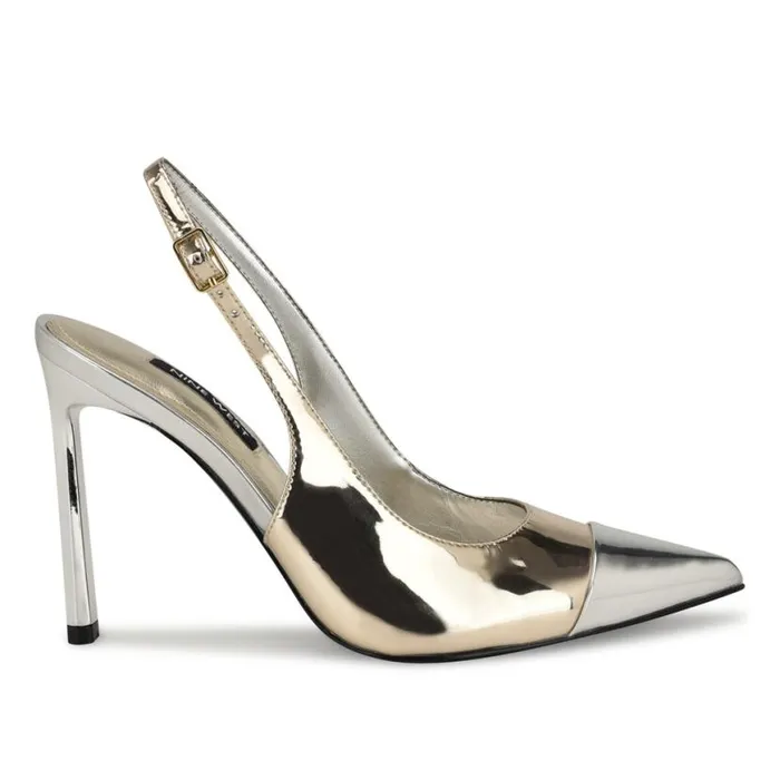 Nine West Heels Women Fabele Pointy Toe Slingback Pumps Platino