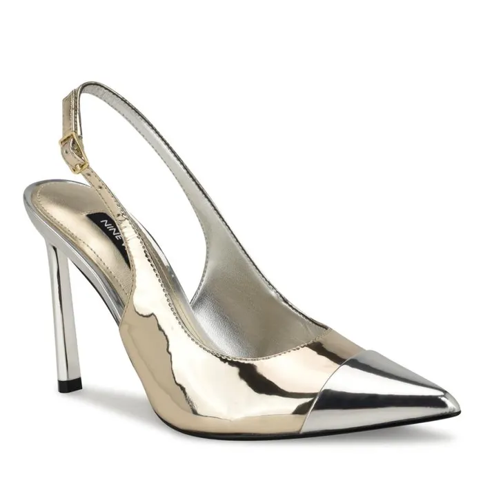 Nine West Heels Women Fabele Pointy Toe Slingback Pumps Platino Nine West Heels Women Fabele Pointy Toe Slingback Pumps Platino
