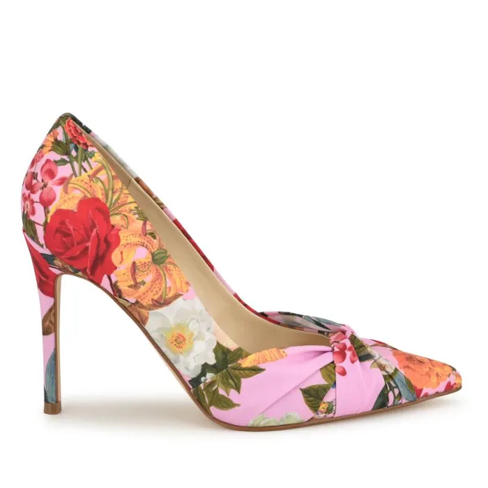 Nine West Heels Women Faiza Knotted Pointy Toe Pumps Pink Floral