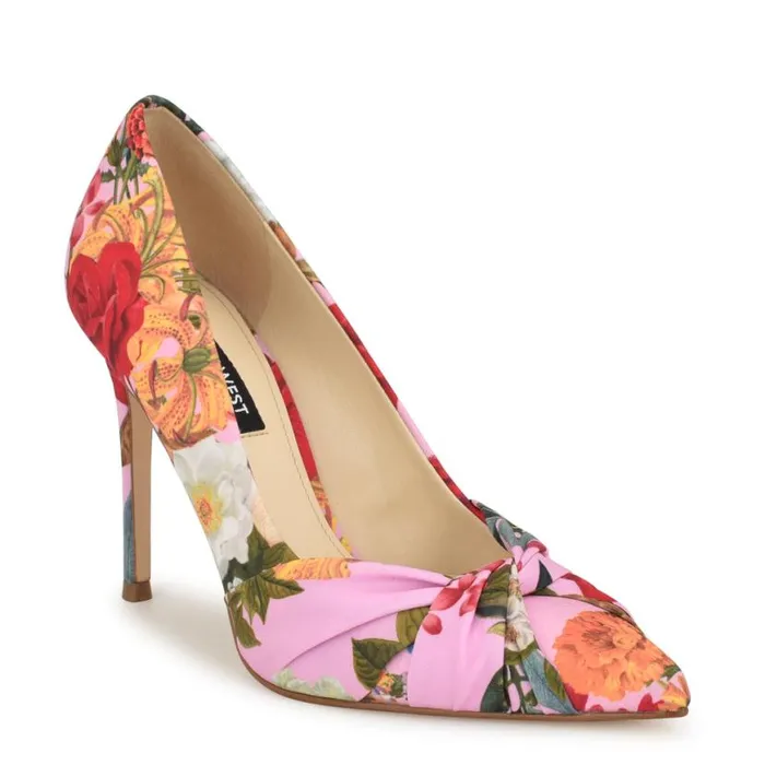Nine West Heels Women Faiza Knotted Pointy Toe Pumps Pink Floral