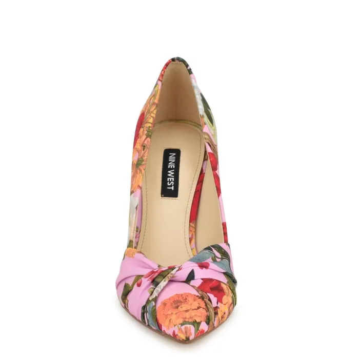 Nine West Heels Women Faiza Knotted Pointy Toe Pumps Pink Floral