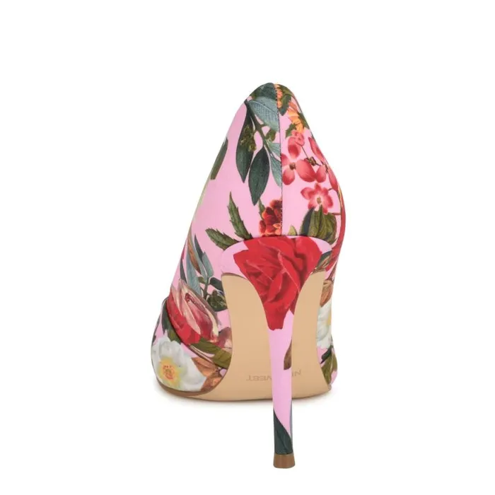 Nine West Heels Women Faiza Knotted Pointy Toe Pumps Pink Floral