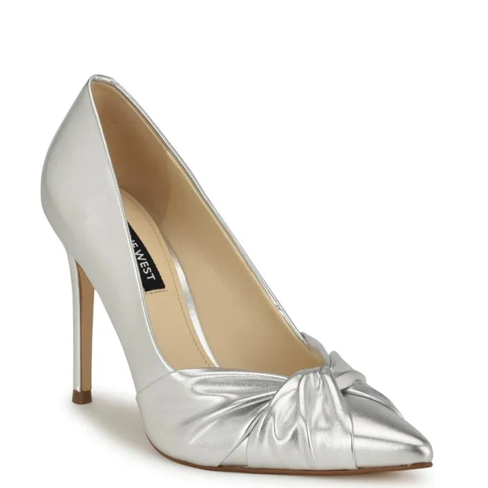 Nine West Heels Women Faiza Knotted Pointy Toe Pumps Silver