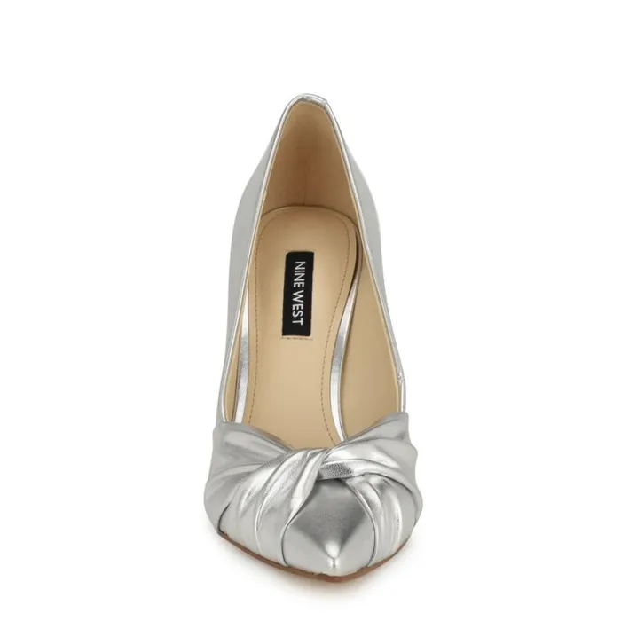 Nine West Heels Women Faiza Knotted Pointy Toe Pumps Silver