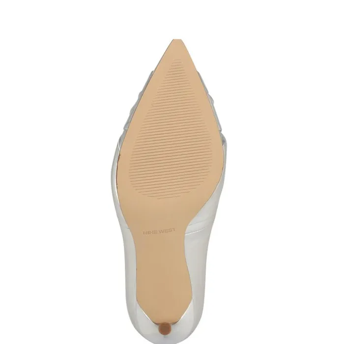 Nine West Heels Women Faiza Knotted Pointy Toe Pumps Silver