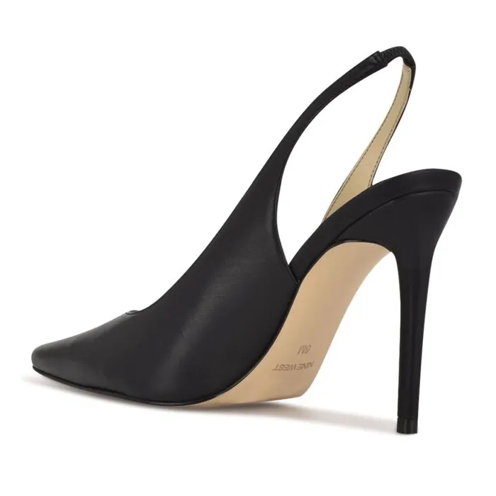 Nine West Heels Women Feather Pointy Toe Slingback Pumps Black Leather Nine West Heels Women Feather Pointy Toe Slingback Pumps Black Leather